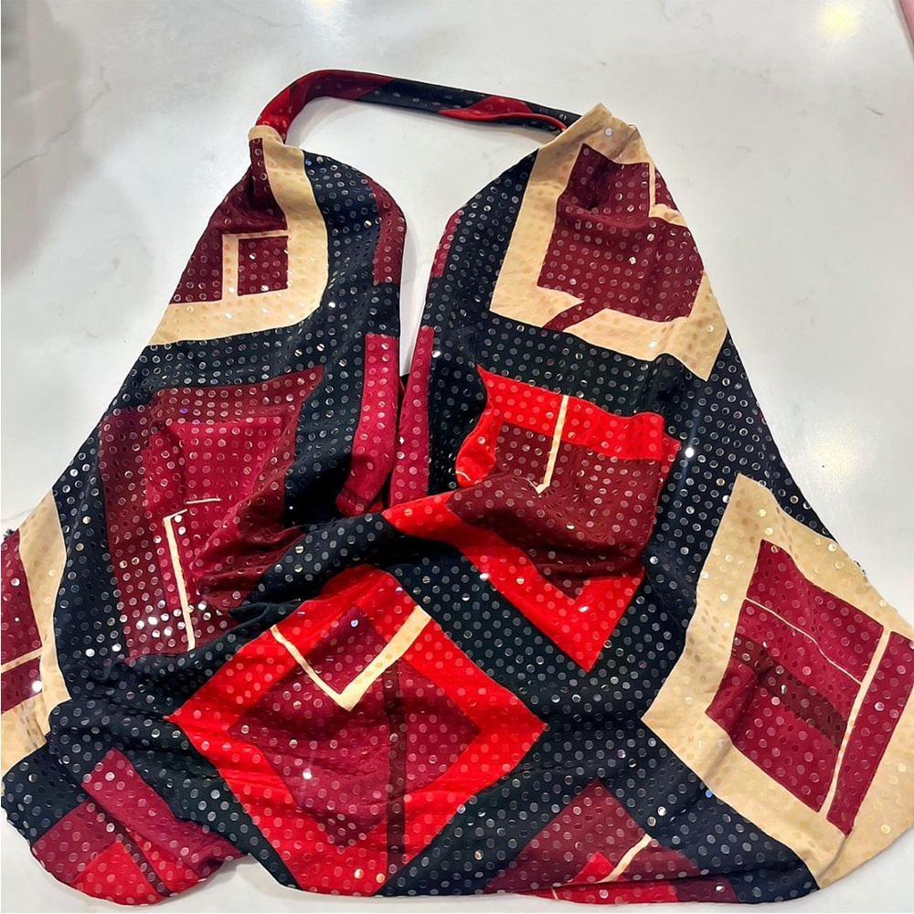 Free People Red and Black Geometric Crop Top